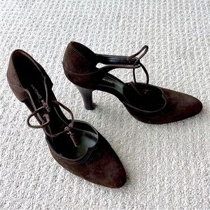 🇮🇹Italian suede shoe wood heel & ankle tie, size 7-1/2 🇮🇹